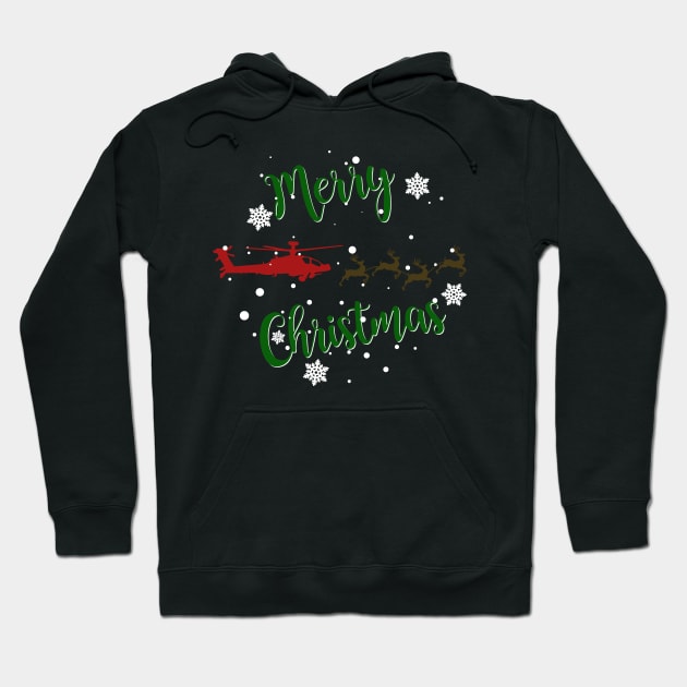 Gun Pilot - AH-64D Apache Reindeer Merry Christmas Hoodie by Aviation Designs